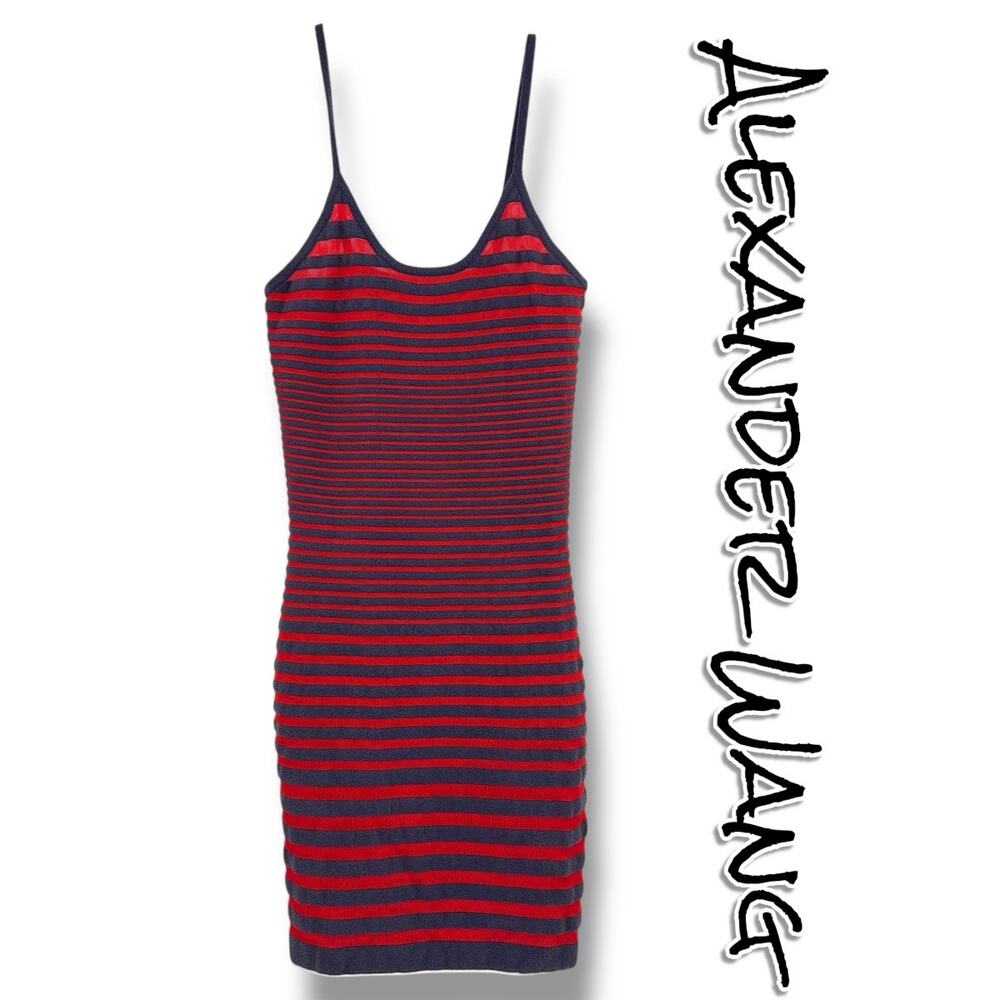 Alexander Wang Engineered Stripe Tank Dress Blue Orange Knit Bodycon Womens XS